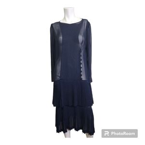 Vintage Albert Nipon Navy Polka Dot Midi Dress Size 10